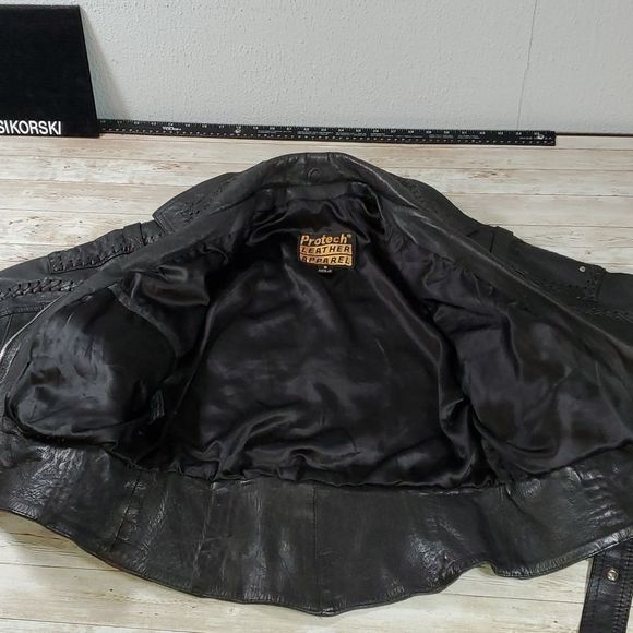 Vintage Leather Protech Cropped Laced Braided Woven Studded Biker Moto Jacket‎ 8 - Picture 15 of 16